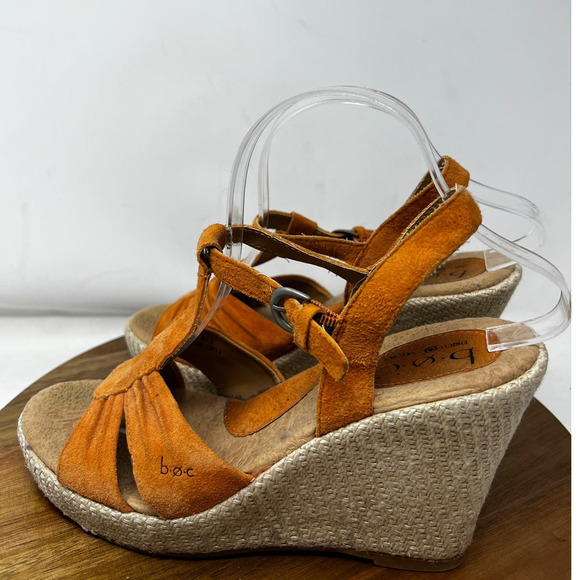 BOC Born Wedge Sandal Maureen T Strap Suede Orange Size 9‎ 40.5 - Picture 2 of 9